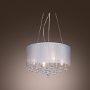 Shimmering Crystal Water drops 4-Light Romantic White Shaded Pendant Light