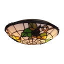Beautiful Two Lights Glass Shade with Grape Tree Pattern Flush Mount Ceiling Light