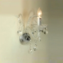 Glamourous Gleaming Single Light Crystal Wall Sconce Pairs with Sleek Curving Arm