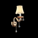 Single Light Wall Sconce Completed with Fabric Hardback Shade and Crystal Drops