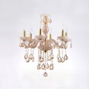 Majestic and Bold 6-Light Champagne Strands of Crystal Bobeche and Pendants Chandelier