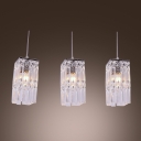 Stunning Rectangular Pendant Light Features Three Lights with Square Crystal