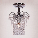 Magnificent Semi Flush Mount Light Features Graceful Scrolling Arms and  Beautiful Clear Crystal Falls