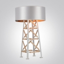 Black/Sliver Designer Table Lamp with Ladder Base Drum Shade