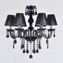 6-Light Gorgeous Black Crystal Droplets Chic and Majestic Black Chandelier