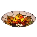 Flowers and Leaves Pattern Accented Two Lights Tiffany Flush Mount Ceiling Light