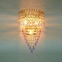 Wonderful Gold Finish and Beautiful Crystal Falls Enhanced Glamorous Wall Sconce Contemporary Look