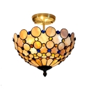 Circle Patterned Shell Shade Two Light Tiffany Semi Flush Mount Ceiling Light