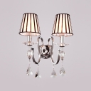 Appealing Black-White Fabric Shades and Chrome Finish Made Crystal Accent Wall Sconce Contemporary Look