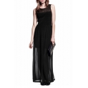 Black Chiffon Sleeveless Round Neck Sheer Style Double Layer Dress