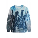 Blue Abstract Texture Print Sweatshirt