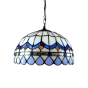 Sea Blue Dome Shape Shade Mini Pendant Light Stained Glass Tiffany Style