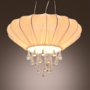 Contemporary Four-light Large Pendant Features Strands of Crystal Beads Embracing with Beige Lantern Fabric Shape