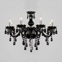 Traditional and Mysterious Jet Black Floral Bobeche Hanging Crystal Chandelier