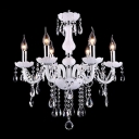 Soft and Chic White Glass Scrolling Arms and Clear Crystal Droplets Chandelier