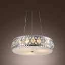 Modern Clear Crystal Beads Embedded Metal Drum Shade Chic and Elegant Large Pendant