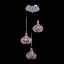 Fabulous 3-Light Faceted Crystals Shinning with Metal Shade Modern Chrome Finished Multi -Light Pendant