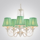 Colored Fabric Shades Soft White Finished Iron Support Crystal Chandelier for Pretty Girls