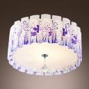 Stunning Flush Mount Ceiling Light Features Wavy Shade Printed Purple Grass Pattern and Clear Crystal Drop