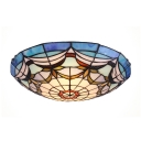 Artful Geometry Pattern Two Lights Tiffany Glass Shade Flush Mount Ceiling Light