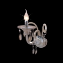 Elegant Single Candle Light Wall Sconce Offers Graceful Curving Scrolling Arms and Crystal Drops Perfect for Hallway