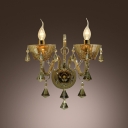 Glistening Splendid Crystal Wall Sconce Featured Double Candle-style Light and Lead Crystal Droplets