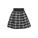 Plaid Wool A-Line Mini Skirt with Leather Waist