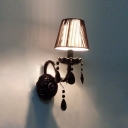 Contemporary Concise Black Fabric Shade and Unique Black Crystal Drops Add Charm to Dazzling Wall Sconce