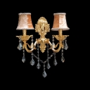 Contemporary Brilliant  Wall Sconce with Hand-cut Crystal Drops Offers Warm Illumination with Gold Finish and Orange Fabric Shades