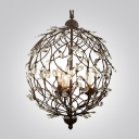 Antique Bronze Rustic Iron Branches Faceted Crystal Accents Orb Shaped Large Pendant Light