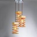 Spiral Wood Designer Multi-Light Pendant Light With Round Canopy Three Light