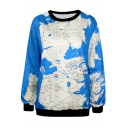 Wold Map Print Blue Sweatshirt