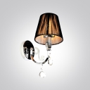Excellent Silver Finish Paired with  Black Fabric Shade Made Crystal Accented Wall Sconce Contemporary Look