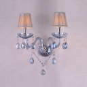 Gleaming Blue Glass Framework Adorned with Crystal Drops Made Stunning Wall Sconce Glamorous Look