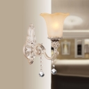 Beautiful European Style Crystal Accent Wall Sconce Adorned with White Finish Alloy Base Topped with Beautiful Glass Shade