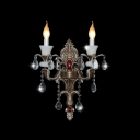 Elegant European Style Two Light Clear Crystal Wall Light Fixture