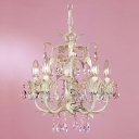 Soft and Chic White Finished Iron Branches and Leaves Crystal aCCENTED Rustic Style Chandelier