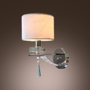 Sparkling Modern Wall Sconce Makes Great Decor with Faceted Crystal Drop and Elegant Silver Fabric Shade