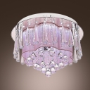 Large Crystal Drops Hanging Outer Pink Silken Inner Shade Crystal Flush Mount Lighting