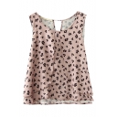 Ruffle Layer Cover Floral Print Pink Tanks