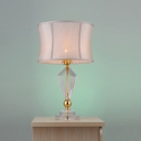 Gorgeous Gold Finish 24'' High Table Lamp Featuring Clear Crystal Center and Gray Fabric Shade
