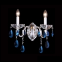 Glamourous Two Light Wall Sconce Offers Elegant Blue Crystal and Beautiful Curved Arms