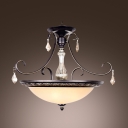 Warm Amber Crystal Drops and Column Scavo Glass Bowl Pendant Lighting