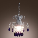 Soft and Romantic White Finished Frame Clear Crystal Strands and Blue Drops Mini Pendant Light