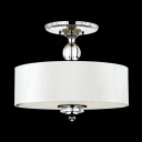 Crystal Finial and Globe Chrome Finished Semi Flush Ceiling Lights with Linen Shade