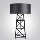 Designer Table Lamp with Ladder Base Drum Shade, Black/White