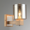 Amber Glass Cylinder Shade Wood Canopy Designer Wall Lights