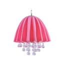 Eye-catching Four Light Large Pendant Features Adorable Pink Fabric Shade and Clear Crystal Balls