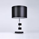 Modern Black Fabric Shade Table Lamp Featuring Gorgeous Stacked Clear and Black Crystal Blocks