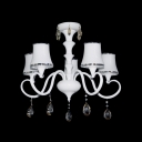 Romantic White Scrolling Glass Arms Five-light Living Room's Chandelier Hanging Clear Crystals